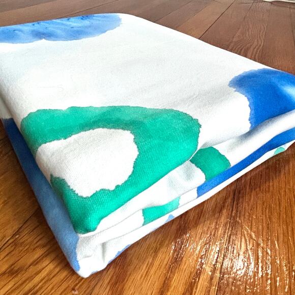 Hand Dyed Cotton Tablecloth on White Background – Blue & Green Tie Dye Design - Picture 5 of 13